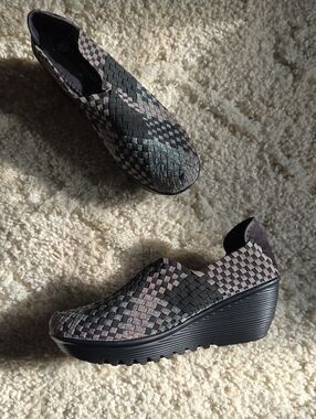 bernie mev. Black & Silver Woven Wedge Slip-On Sneakers